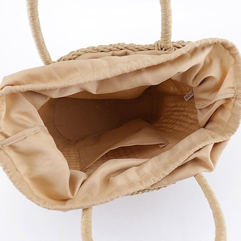 Sac Fourre-tout Carré Vertical Solide En Paille Pour Femmes