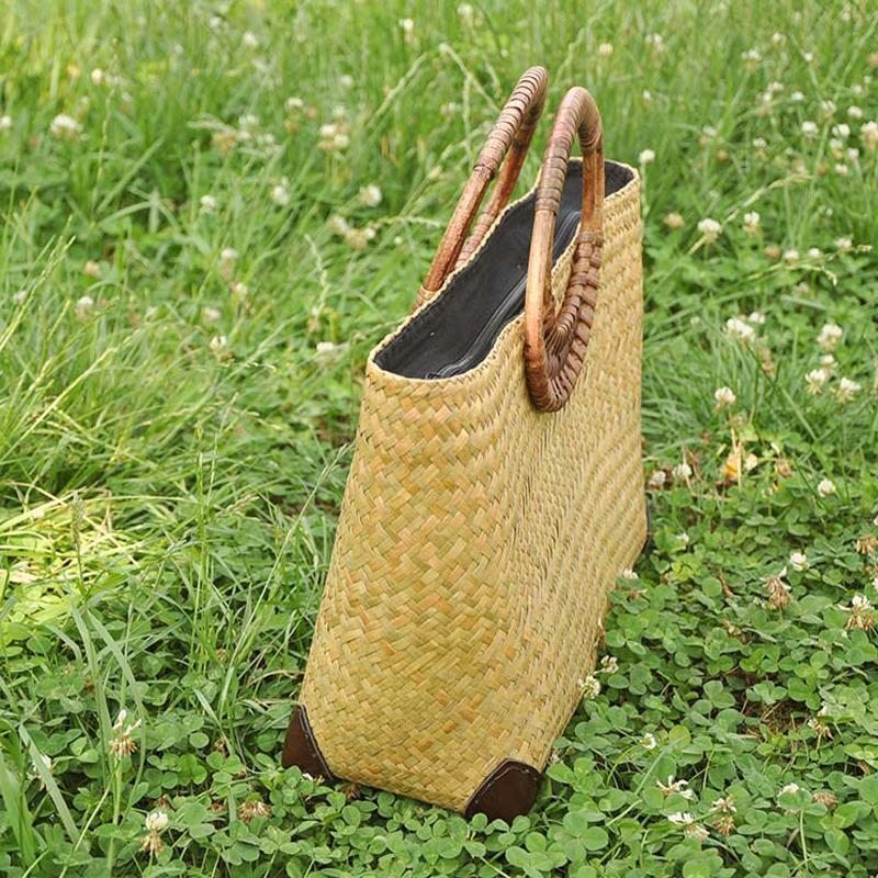 Sac De Plage D'été Tissé À La Main En Paille Pour Femmes