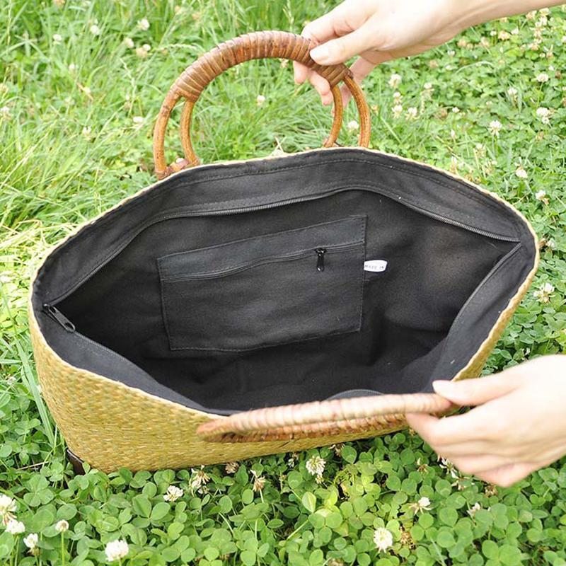 Sac De Plage D'été Tissé À La Main En Paille Pour Femmes