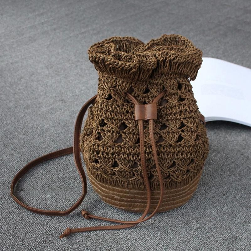 Sac Seau De Voyage En Paille Au Crochet Avec Cordon De Serrage