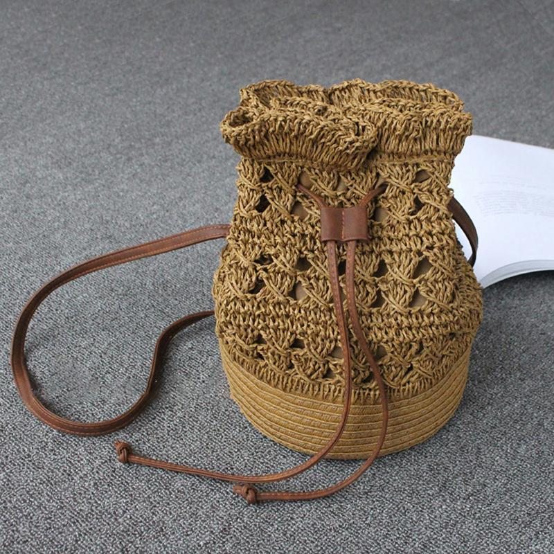 Sac Seau De Voyage En Paille Au Crochet Avec Cordon De Serrage