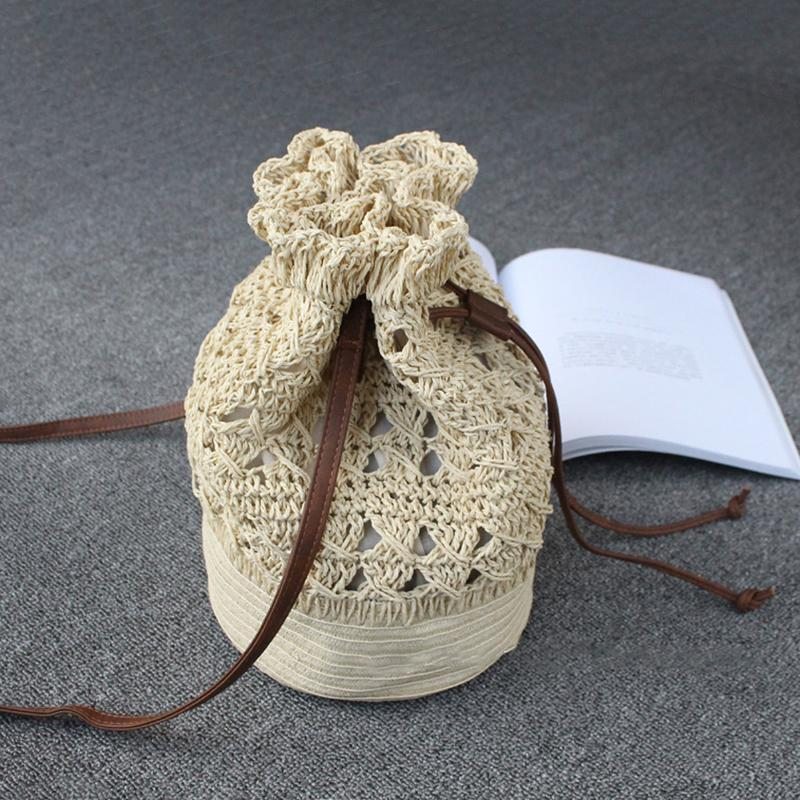 Sac Seau De Voyage En Paille Au Crochet Avec Cordon De Serrage