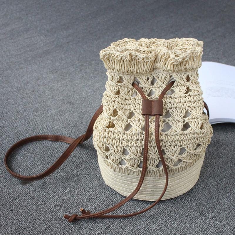 Sac Seau De Voyage En Paille Au Crochet Avec Cordon De Serrage