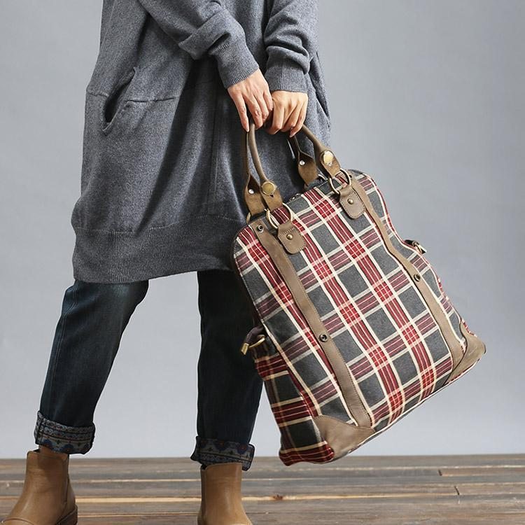 Spring Plaid Sac À Bandoulière En Toile Sac À Main Multi-poches Casual Bag