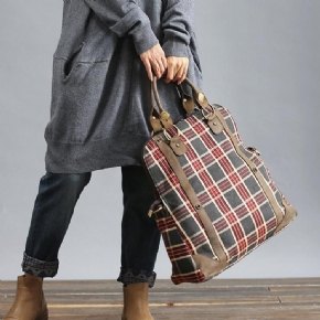 Spring Plaid Sac À Bandoulière En Toile Sac À Main Multi-poches Casual Bag