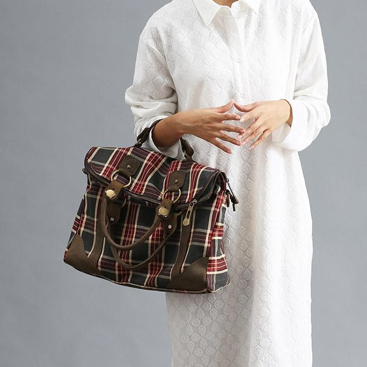 Spring Plaid Sac À Bandoulière En Toile Sac À Main Multi-poches Casual Bag