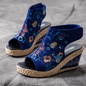 Été Ethnique Broderie Wedge Femmes Sandales