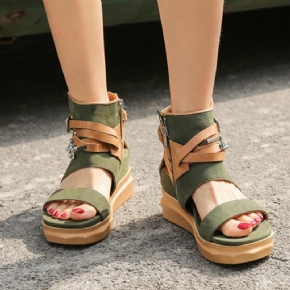 Femmes Retro Wedge Buckle Zippers Open Toe Causal Sandals 34-40