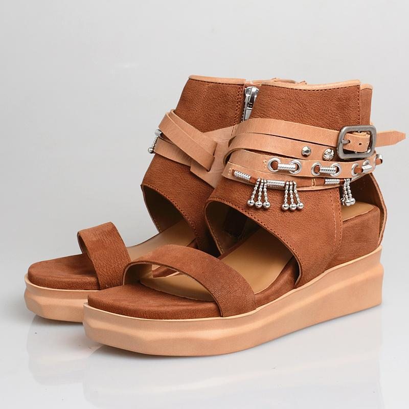 Femmes Retro Wedge Buckle Zippers Open Toe Causal Sandals 34-40