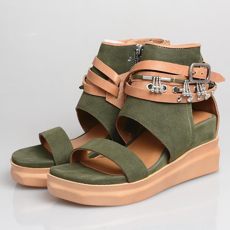 Femmes Retro Wedge Buckle Zippers Open Toe Causal Sandals 34-40