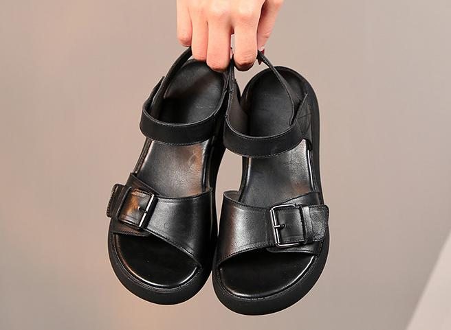 Nouvelle Mode Rétro Première Couche En Cuir De Vachette Casual Ladies Sandals