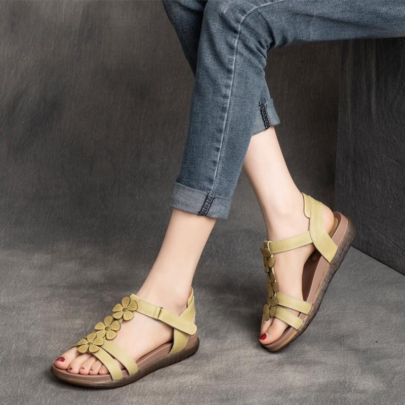 Sandales Boho En Cuir Faites À La Main Pour Femmes