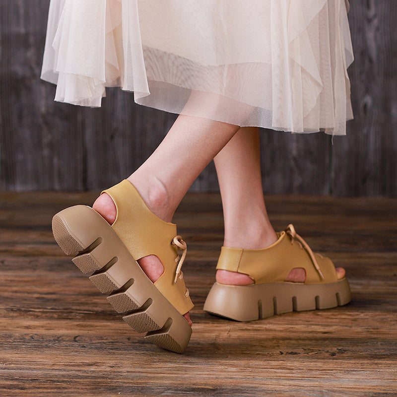 Sandales D'été Rétro En Cuir Souple Pour Femmes