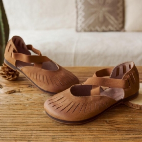 Sandales Pour Femmes À Fond Souple Creux En Cuir Vintage