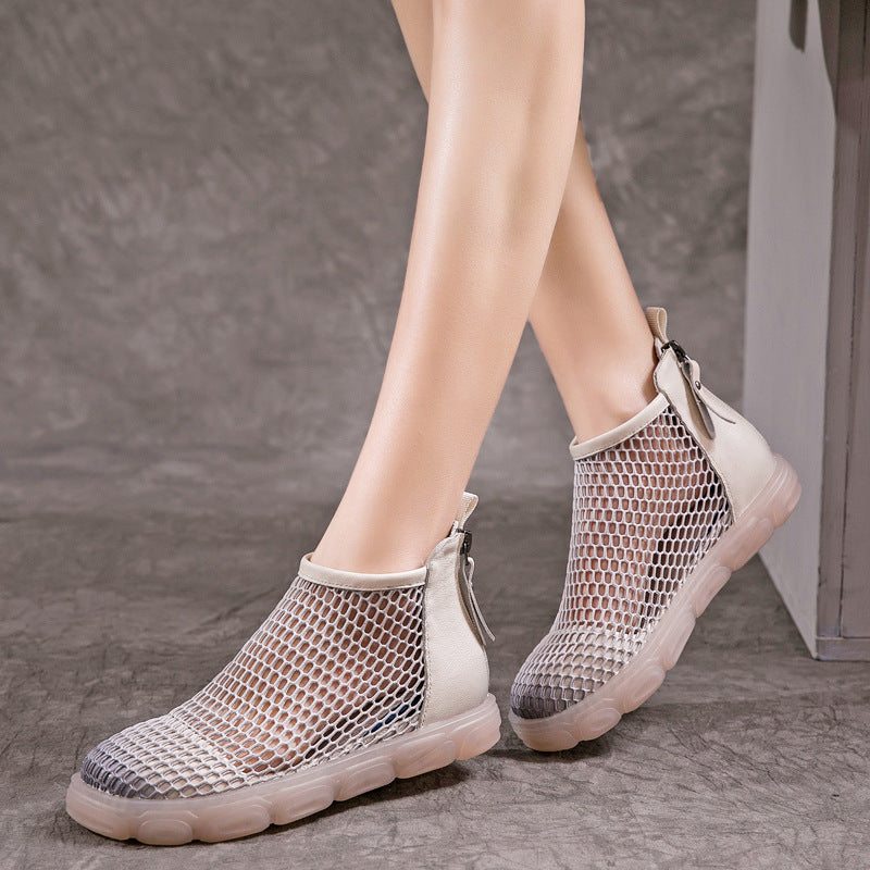 Sandales À Glissière Au Dos En Maille De Cuir Rétro Pour Femmes