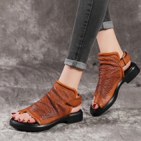 Sandales Plates En Cuir À Bout Creux Pour Femmes