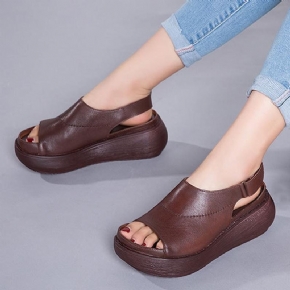 Sandales Velcro En Cuir À Plateforme Peep Toe Décontractées Pour Femmes