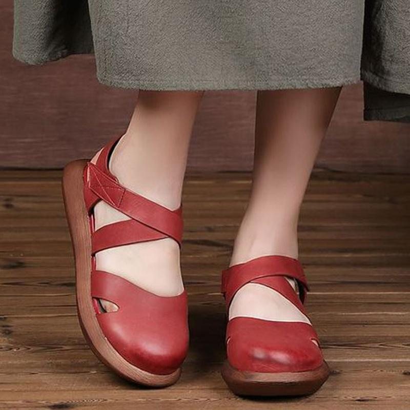 Sandales Velcro Décontractées À Bout Fermé Pour Femmes